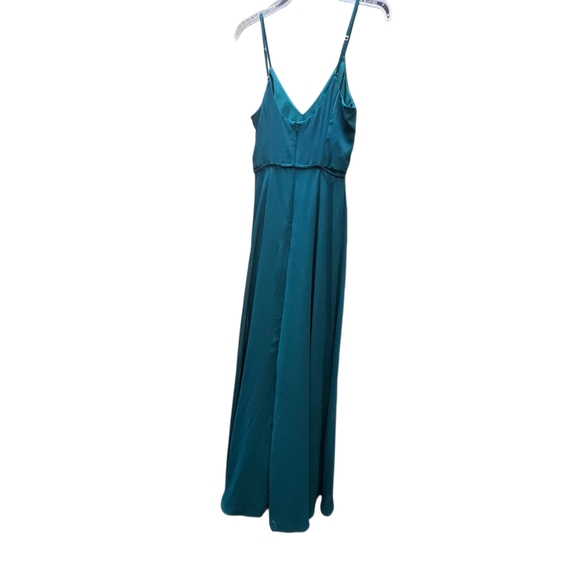 David's Bridal Teal Green Sheer V-neck Evening Gown Size 6 - Picture 2 of 6